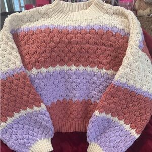 Debut Colorful Knit Sweater in Cream, Purple, and Orange